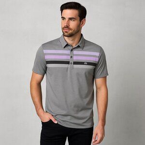 Travis Mathew Mens Wilson Performance Golf Shirt Gray Purple Short Sleeve Size L